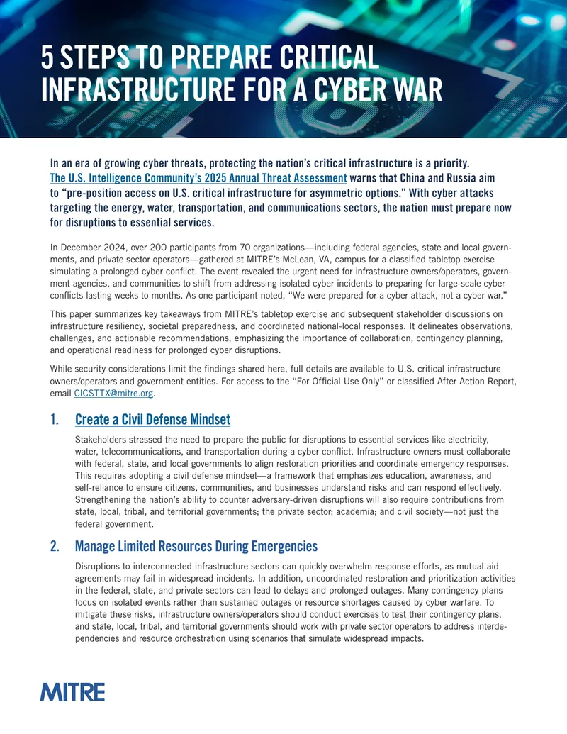 Five Steps to Prepare Critical Infrastructure for Cyber Warfare