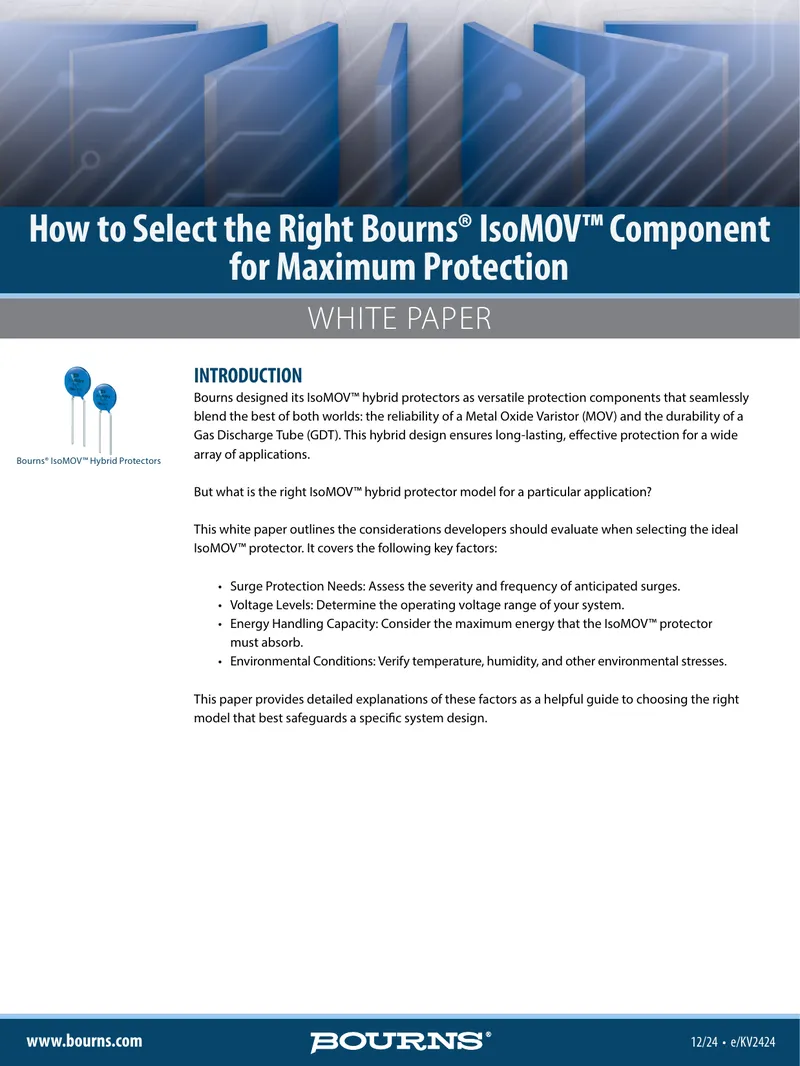 Selecting Bourns IsoMOV Components for Protection