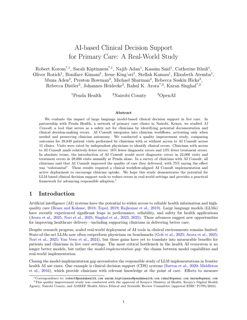 AI-based Clinical Decision Support for Primary Care