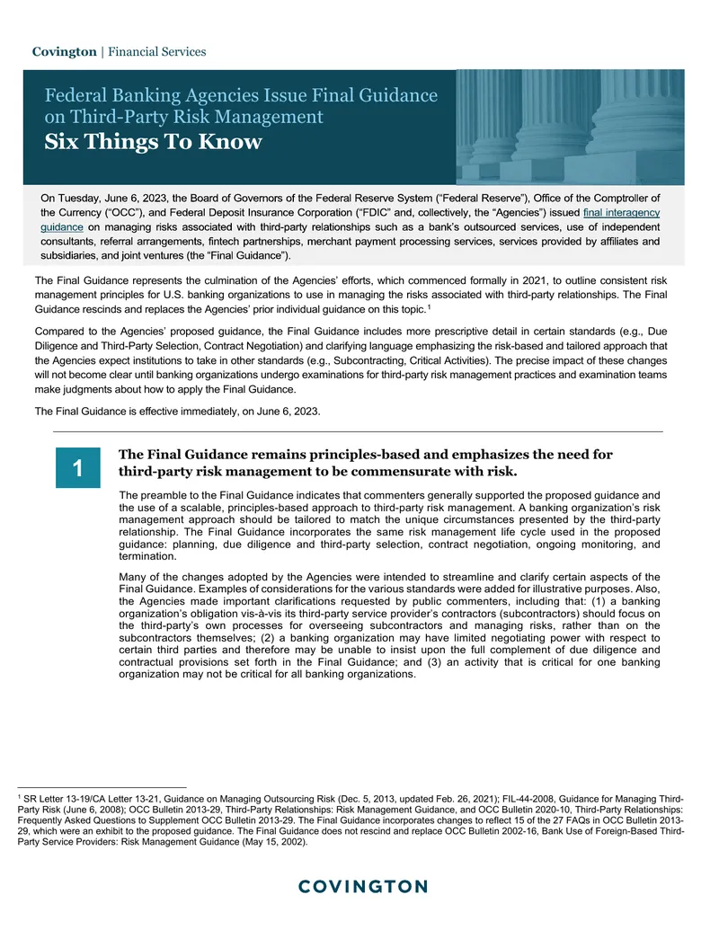 Final Guidance on Third-Party Risk Management