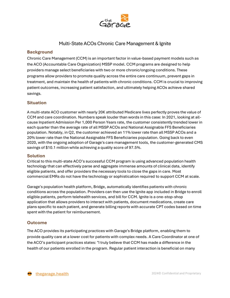 Multi-State ACOs Chronic Care Management Overview