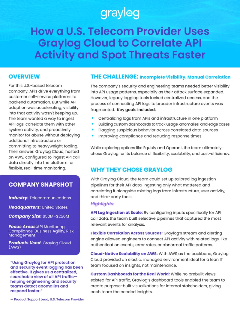 U.S. Telecom Provider's Use of Graylog for API Monitoring