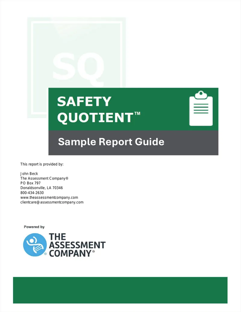 Safety Quotient Employer Report for Training