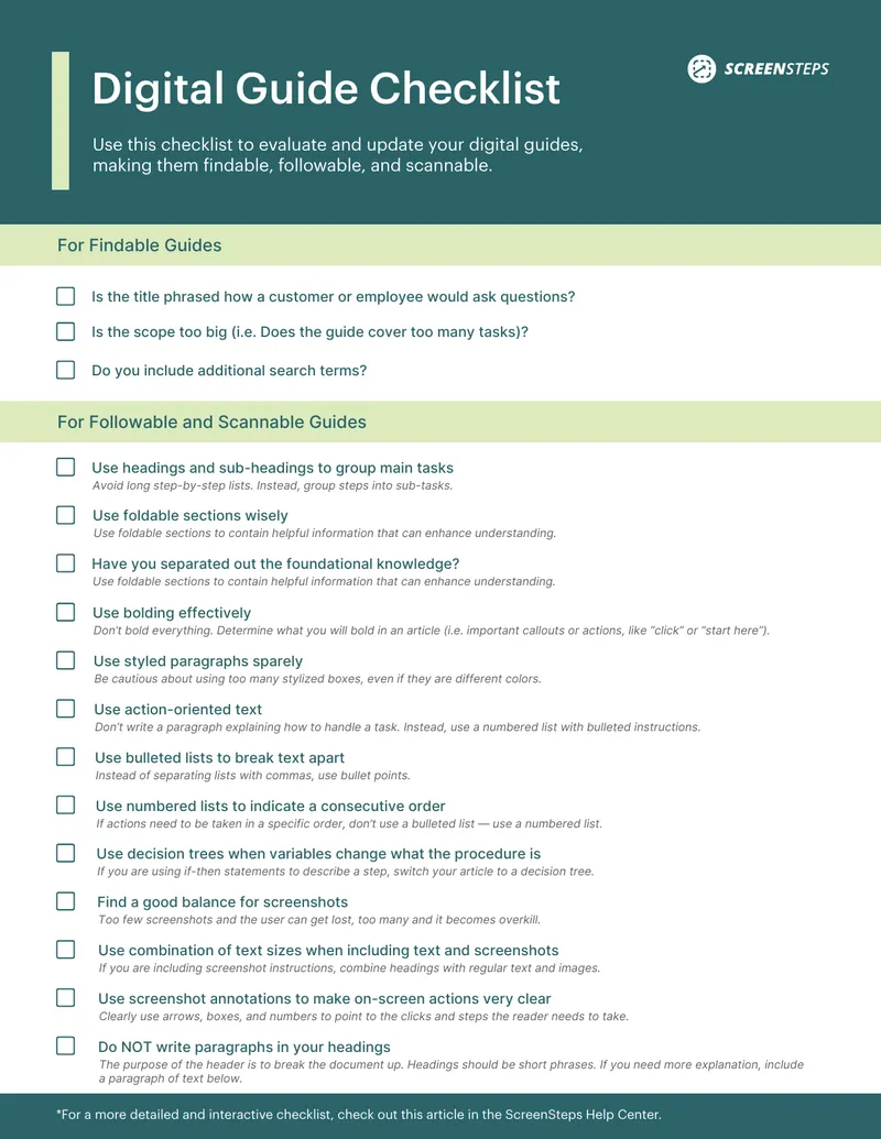 Digital Guide Checklist for Findability