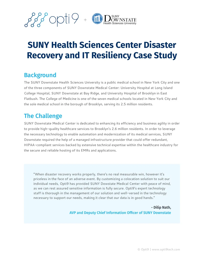 SUNY Downstate Medical Center IT Resiliency Case Study