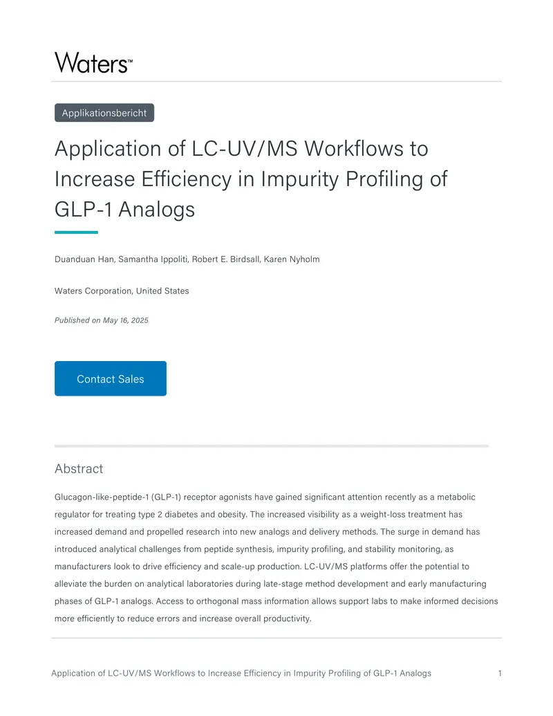 Application of LC-UV/MS Workflows for GLP-1 Analogs