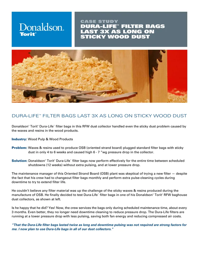 Dura-Life Filter Bags Performance Case Study