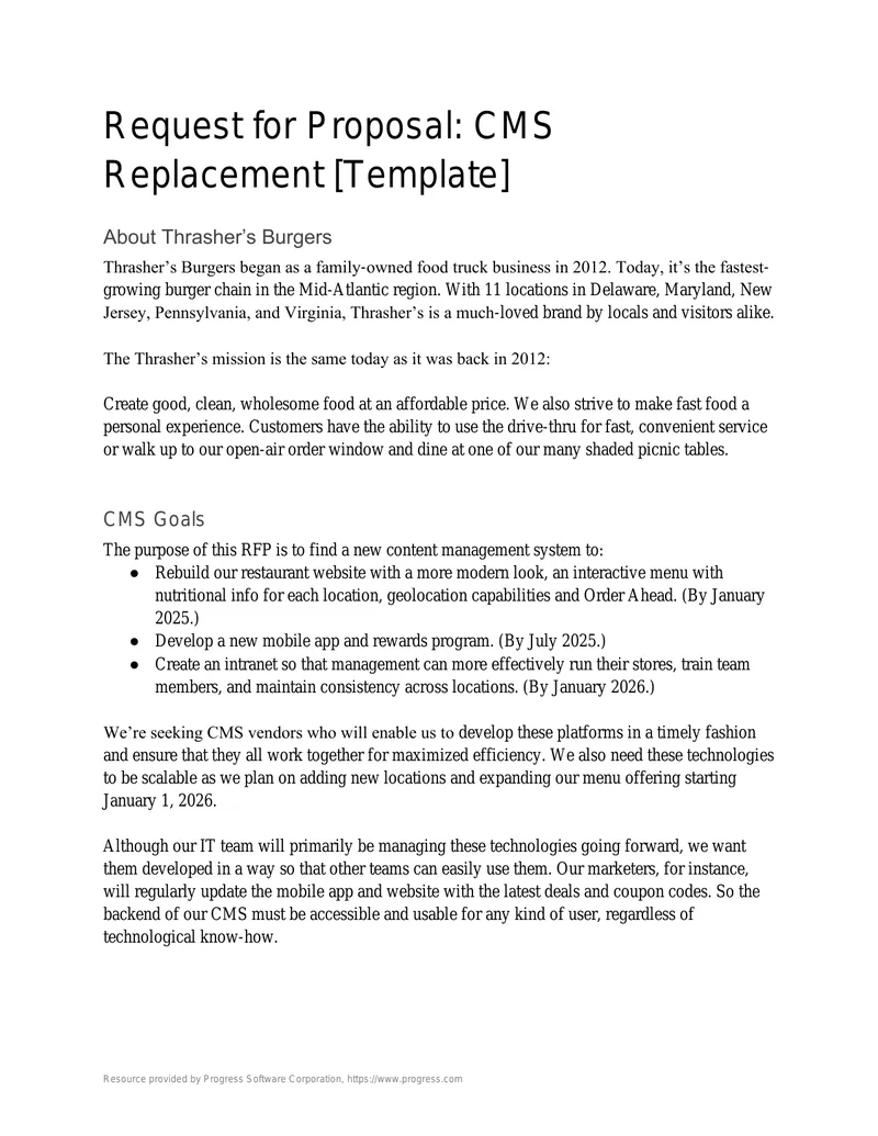 Request for Proposal for CMS Replacement