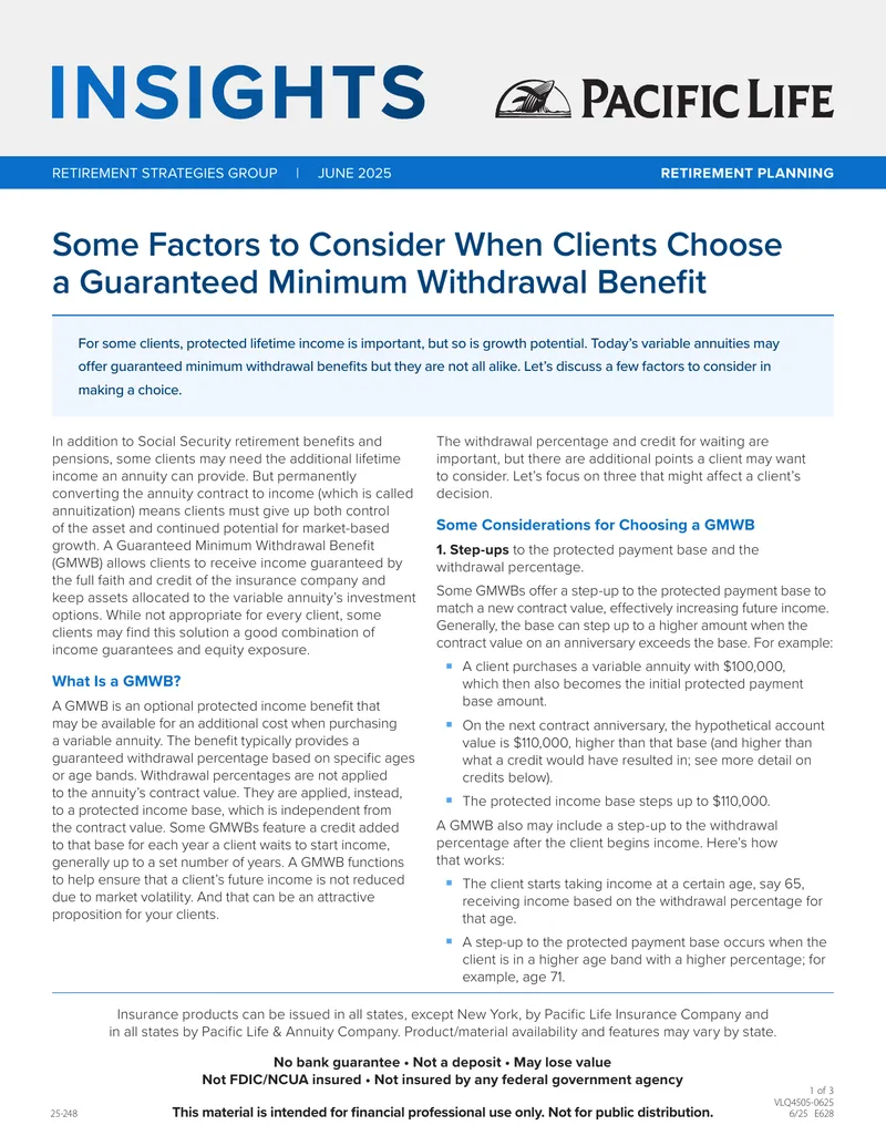 Factors to Consider When Choosing a Guaranteed Minimum Withdrawal Benefit