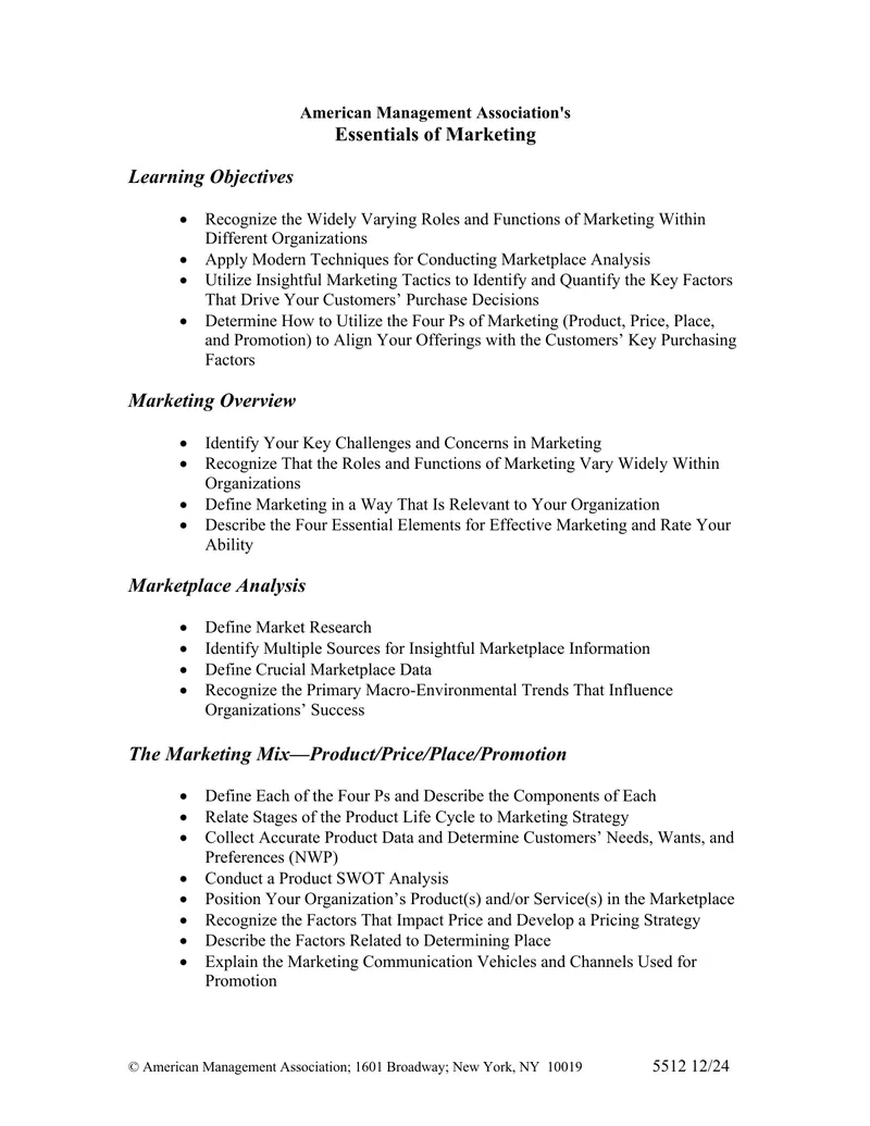 Essentials of Marketing Learning Guide