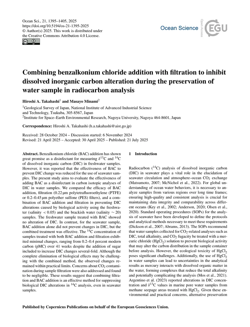 Combining BAC Addition and Filtration for Water Sample Preservation