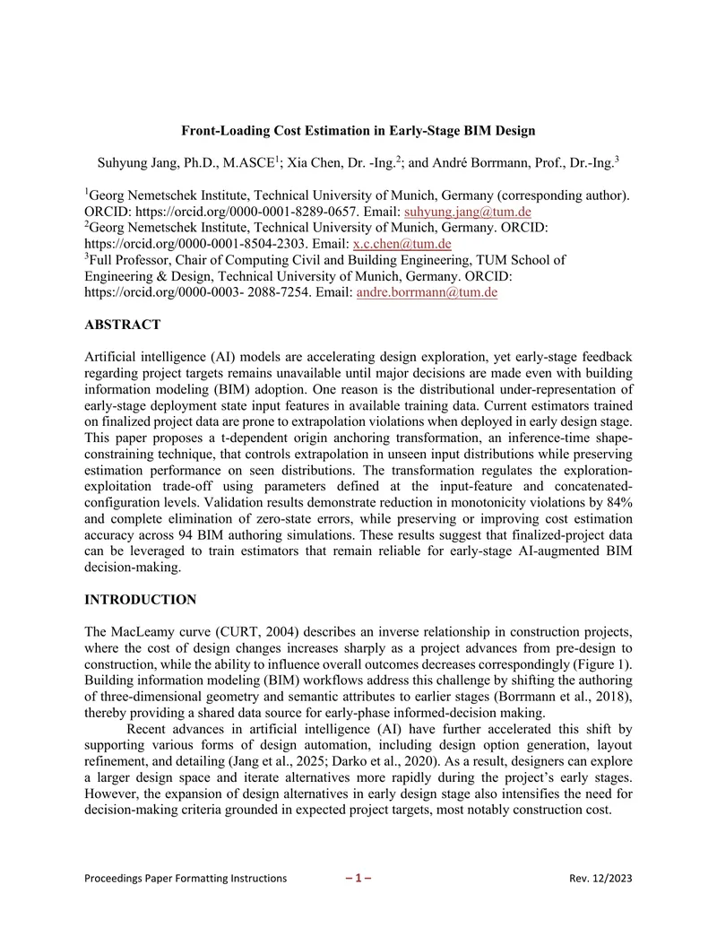 Front-Loading Cost Estimation in Early-Stage BIM Design