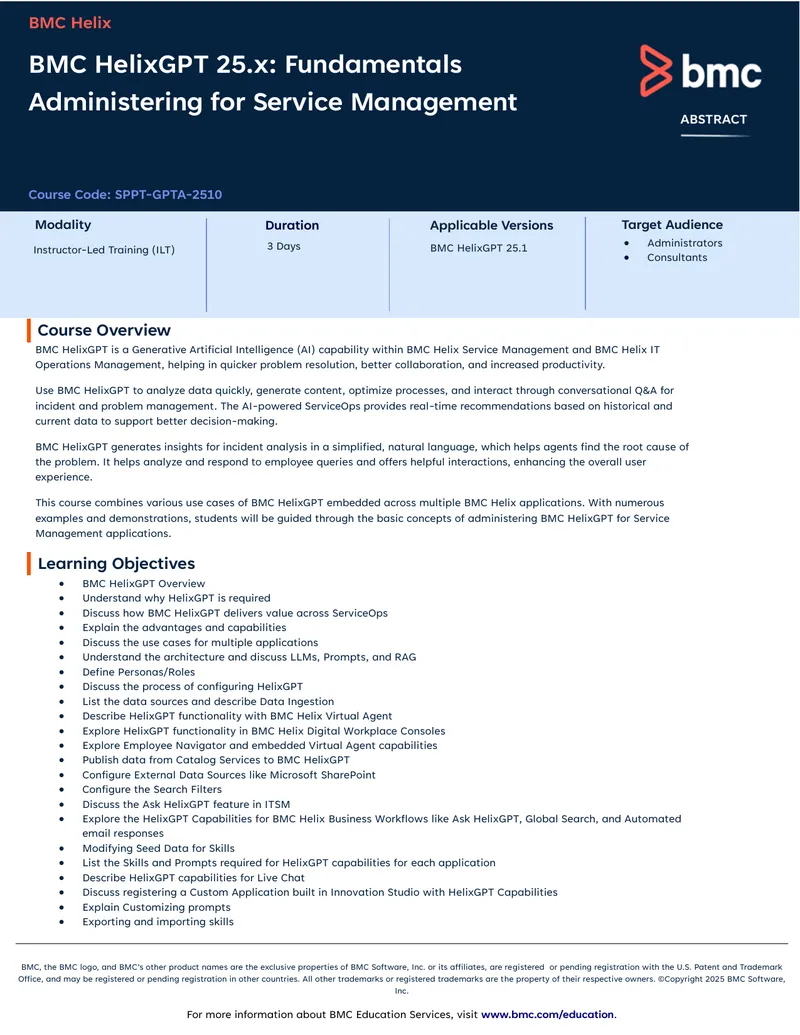 BMC HelixGPT Training Course Overview
