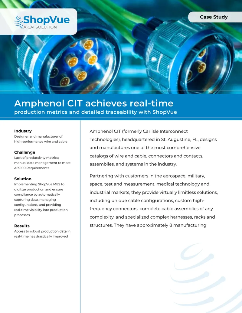 Amphenol CIT ShopVue MES Implementation Case Study