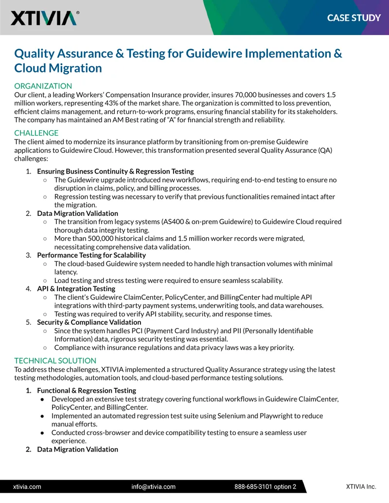 Quality Assurance and Testing for Guidewire Cloud Migration