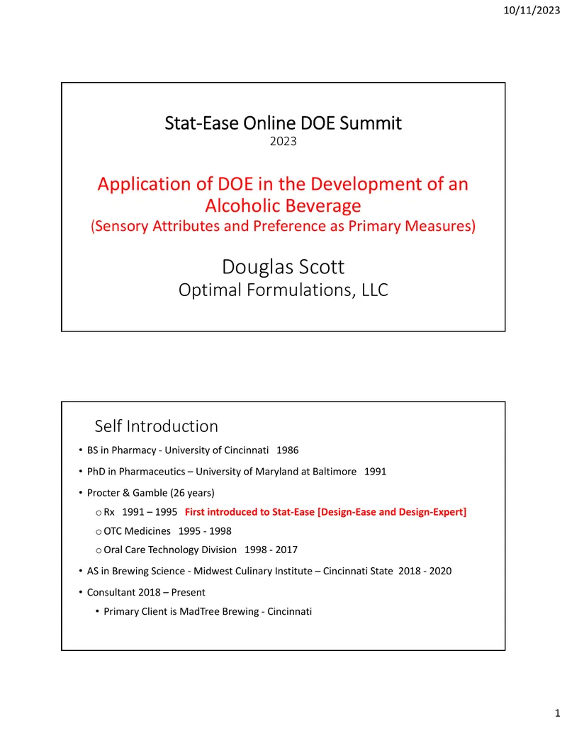 Application of DOE in Alcoholic Beverage Development