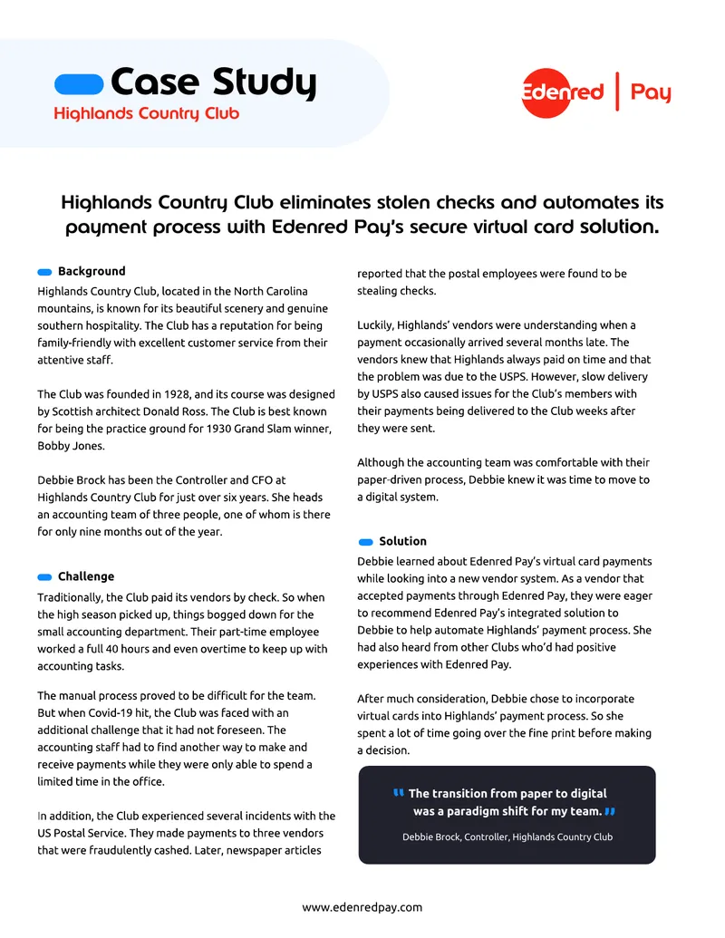 Highlands Country Club Payment Process Automation Case Study