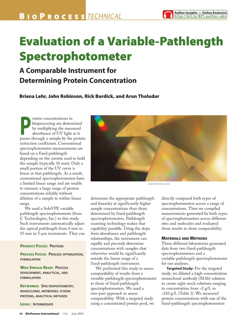 Evaluation of Variable-Pathlength Spectrophotometer for Protein Concentration
