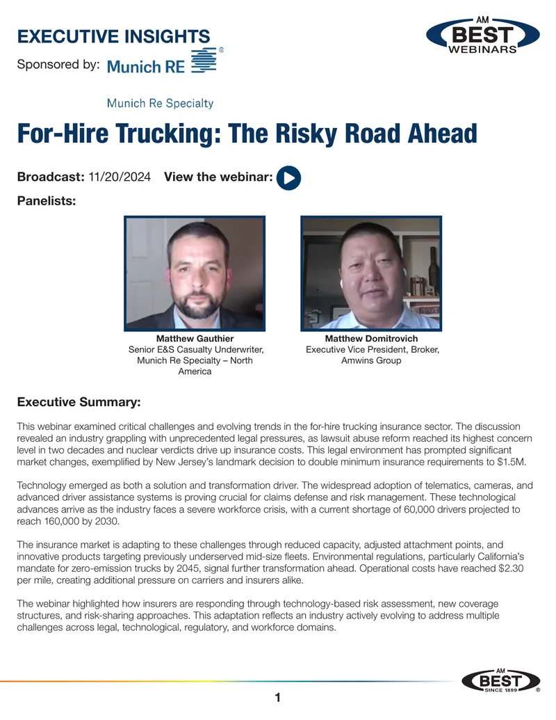 For-Hire Trucking Insurance Sector Challenges