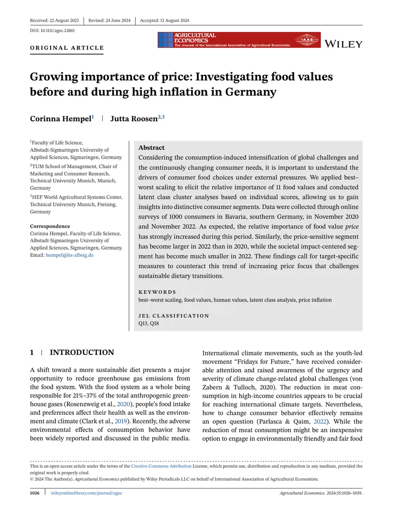 Investigating Food Values During High Inflation in Germany
