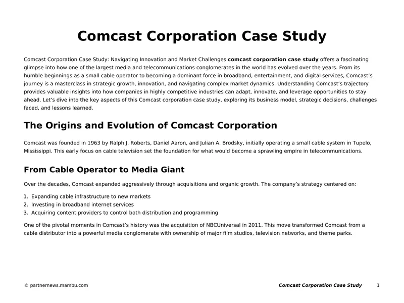 Comcast Corporation Case Study on Market Challenges
