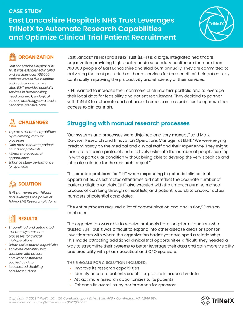East Lancashire Hospitals NHS Trust Clinical Trial Optimization