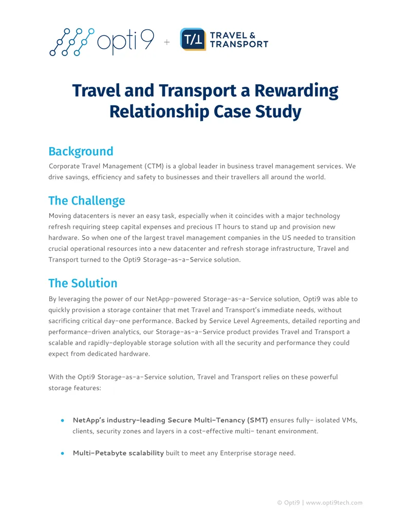 Travel and Transport Storage Solution Case Study