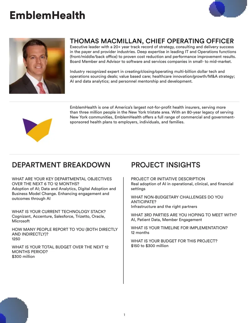 EmblemHealth Strategic Objectives and Technology Overview