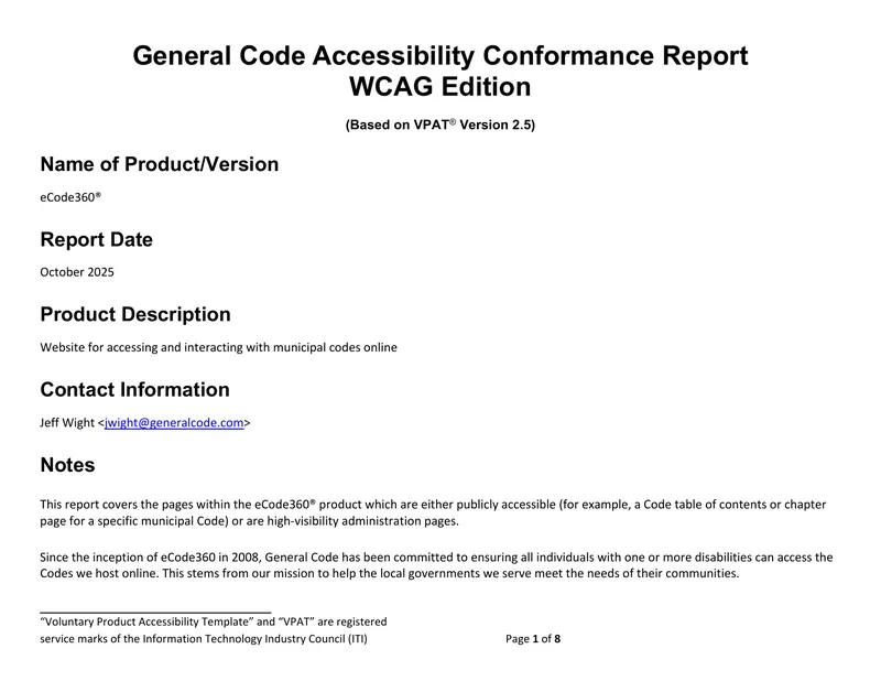 General Code Accessibility Conformance Report