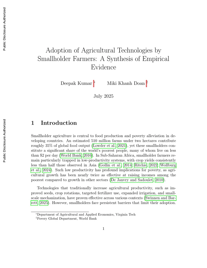 Adoption of Agricultural Technologies by Smallholder Farmers