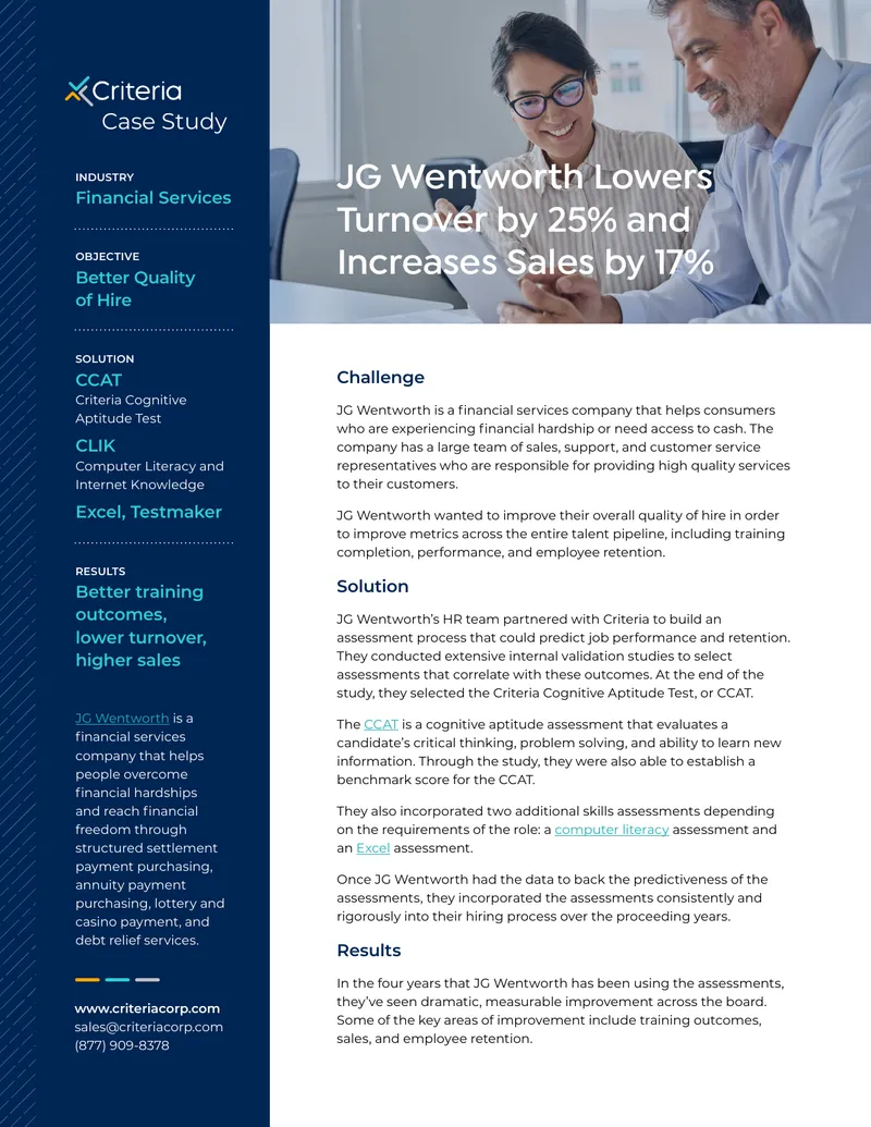 Improving Quality of Hire at JG Wentworth