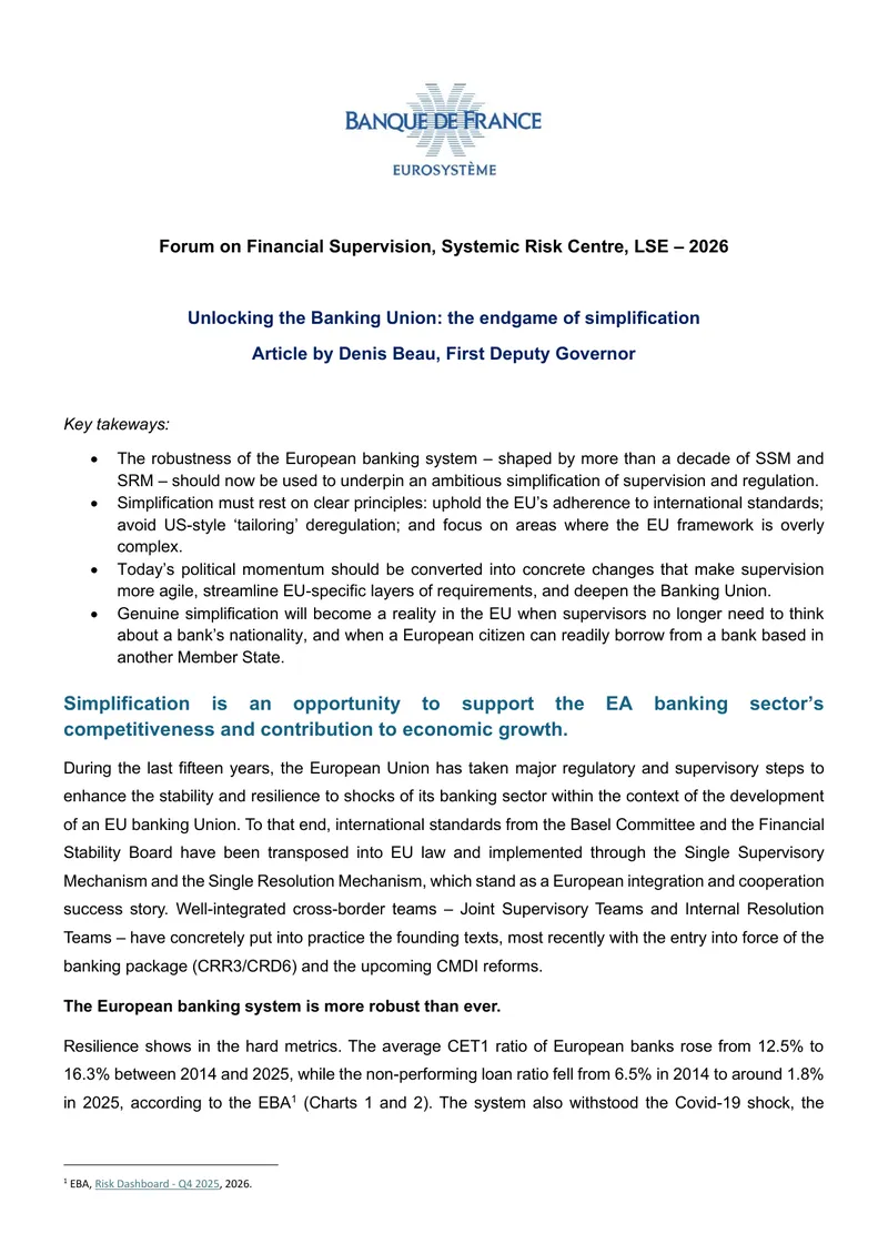 Unlocking the Banking Union and Simplification Strategies
