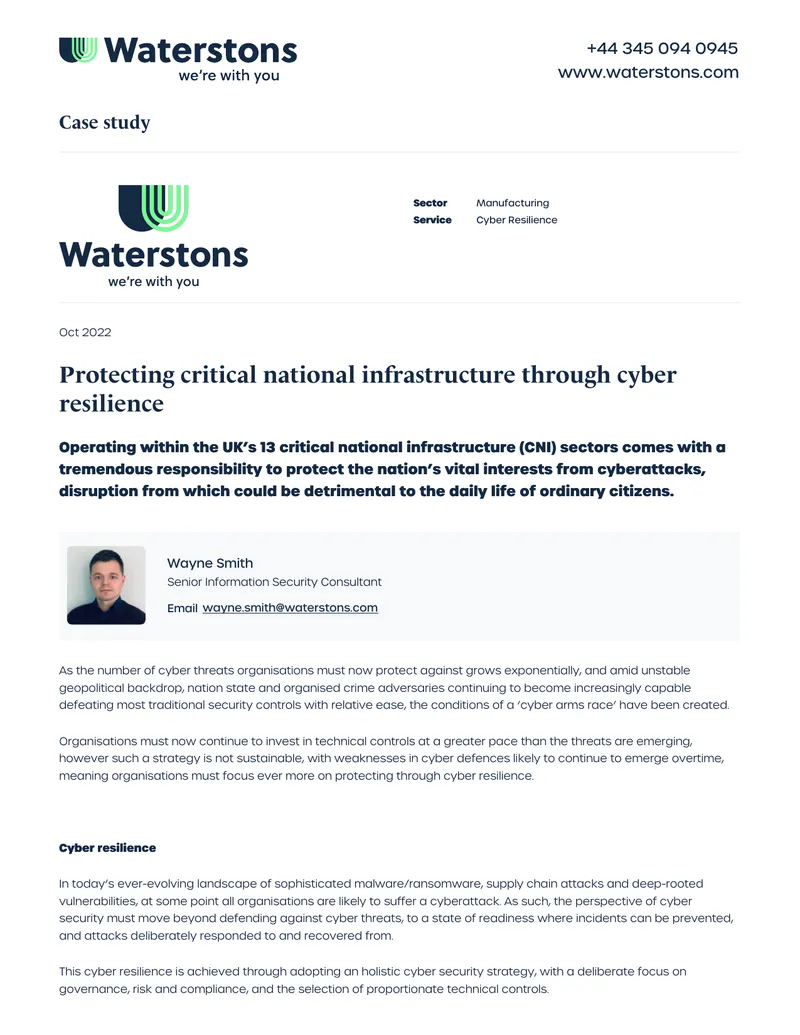 Cyber Resilience Strategy for Critical Infrastructure
