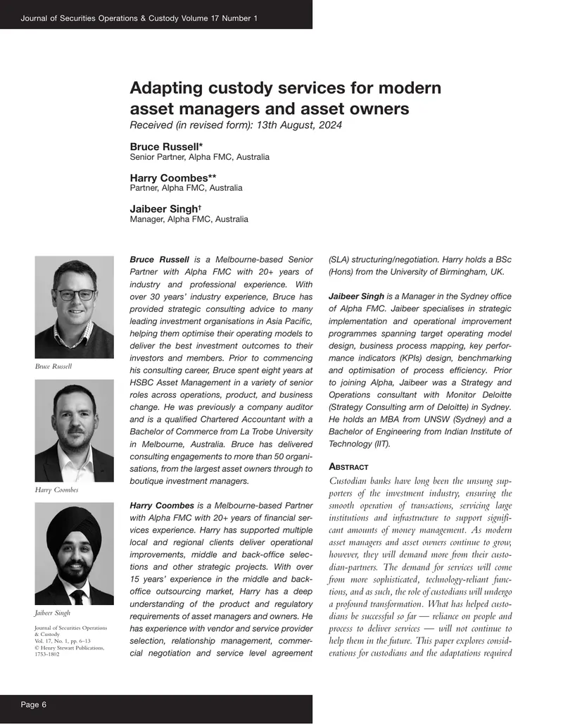Adapting Custody Services for Modern Asset Managers