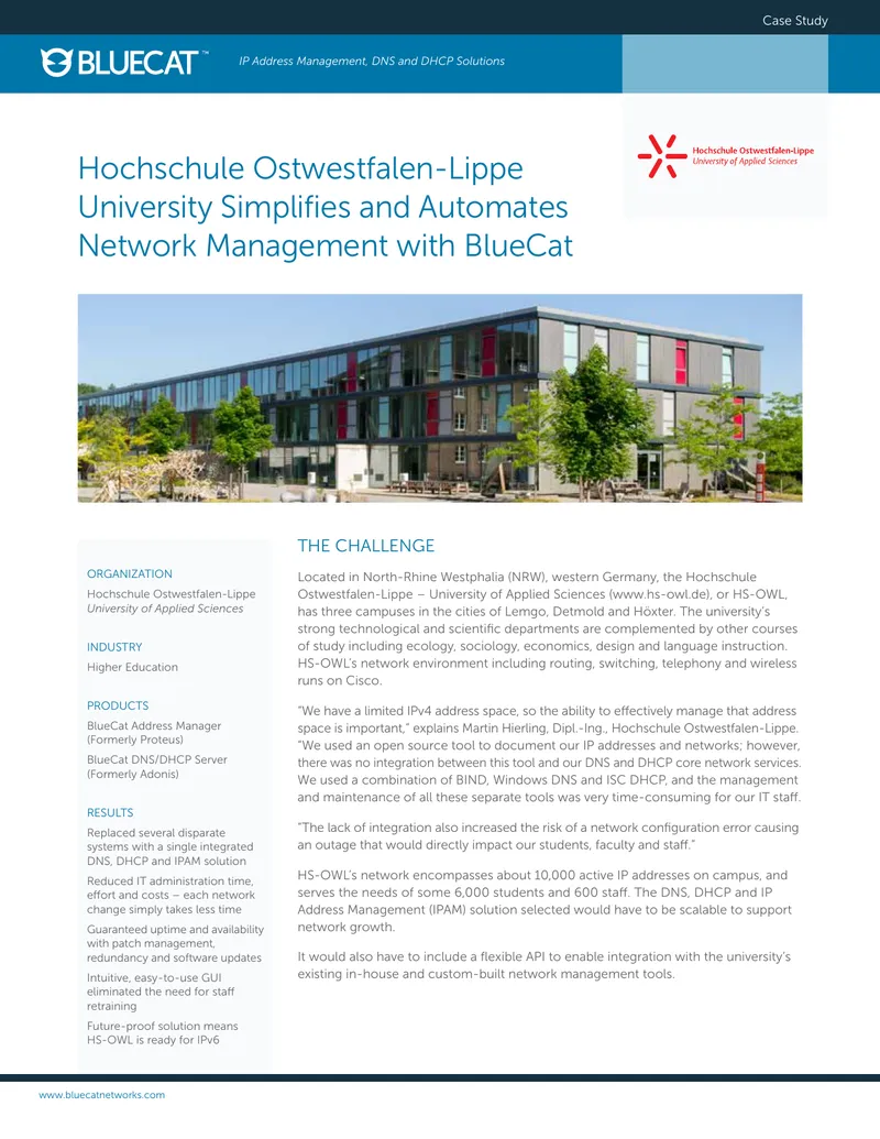 Hochschule Ostwestfalen-Lippe University Network Management Case Study