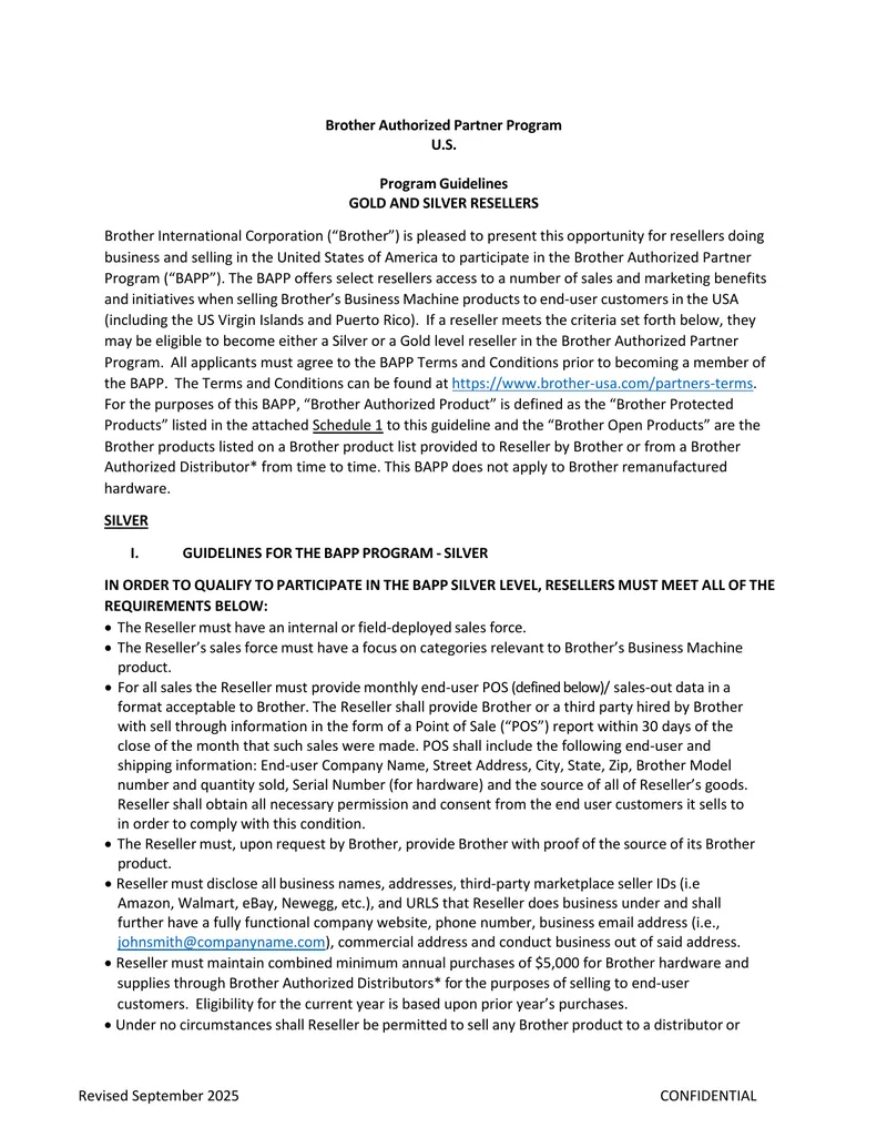 Brother Authorized Partner Program Guidelines