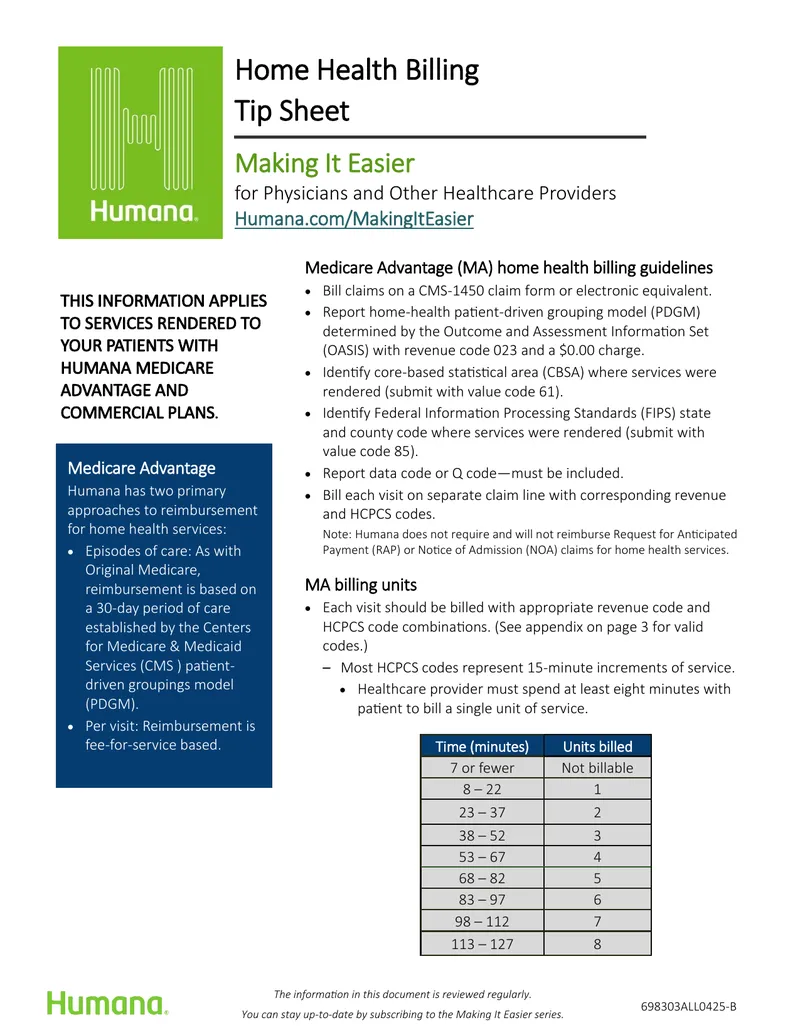 Home Health Billing Guidelines for Medicare Advantage