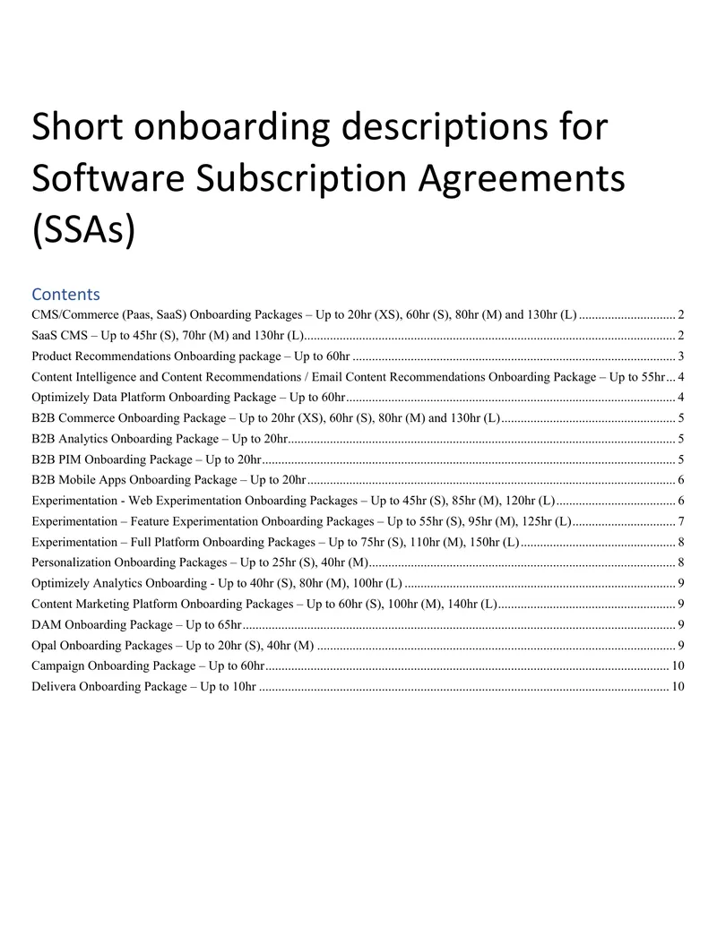 Onboarding Packages for Software Subscription Agreements