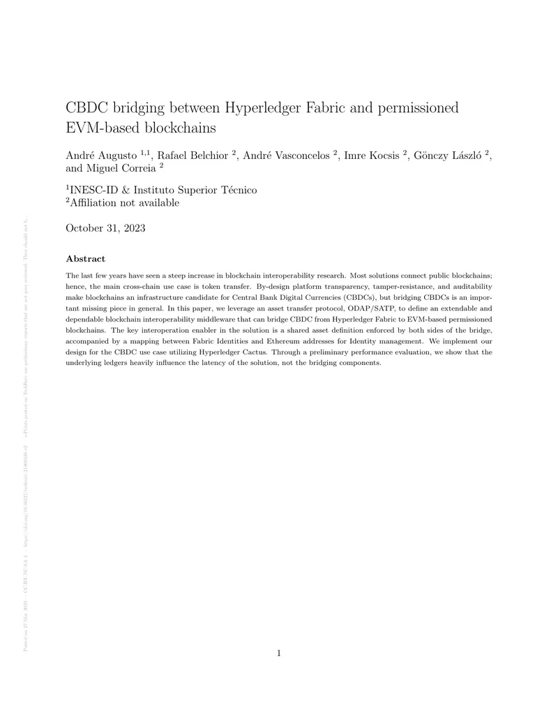 CBDC Bridging Between Hyperledger Fabric and EVM-based Blockchains