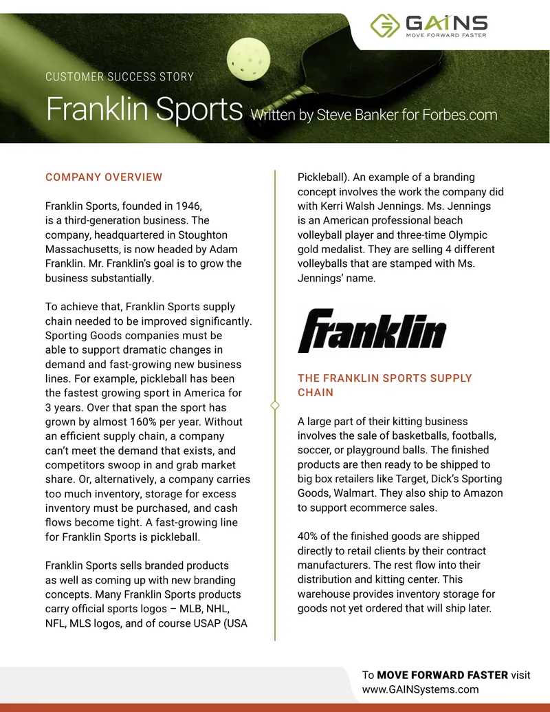 Modernizing the Franklin Sports Supply Chain