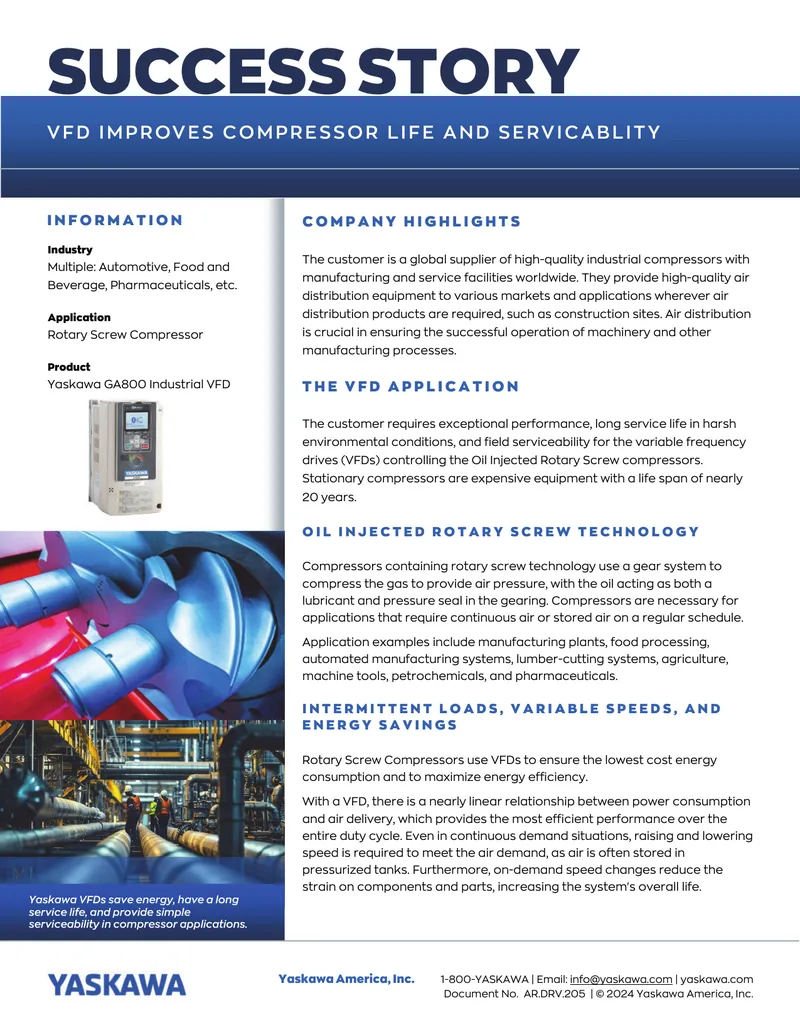 Yaskawa GA800 VFD Application Success Story
