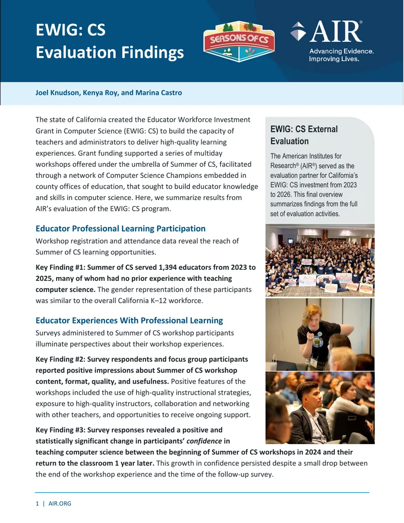 Evaluation Findings of Educator Workforce Investment Grant in Computer Science