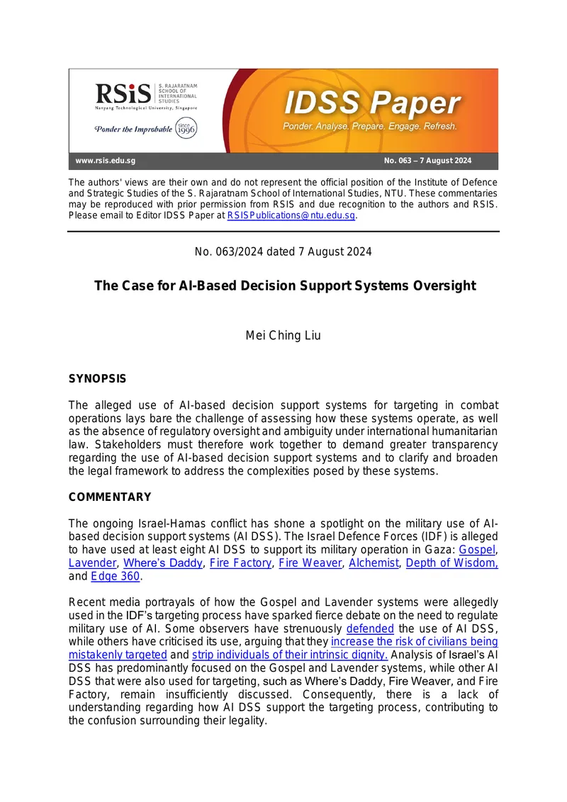 AI-Based Decision Support Systems Oversight Commentary
