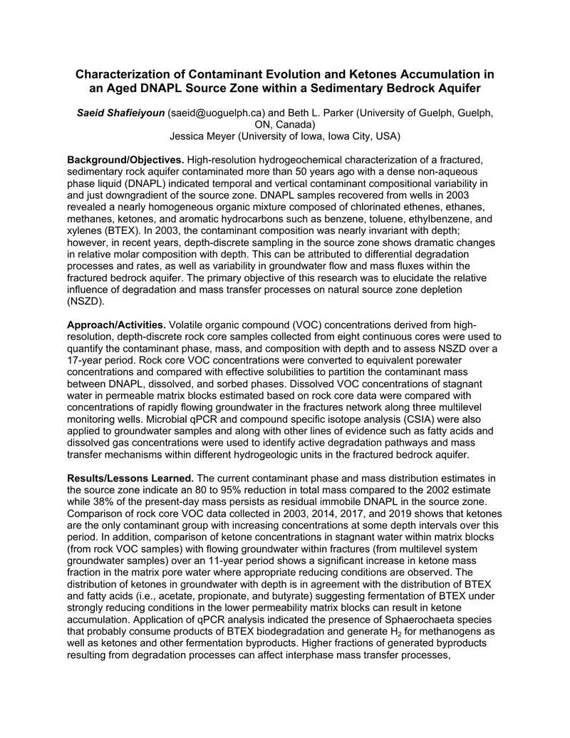 Characterization of Contaminant Evolution in DNAPL Source Zone