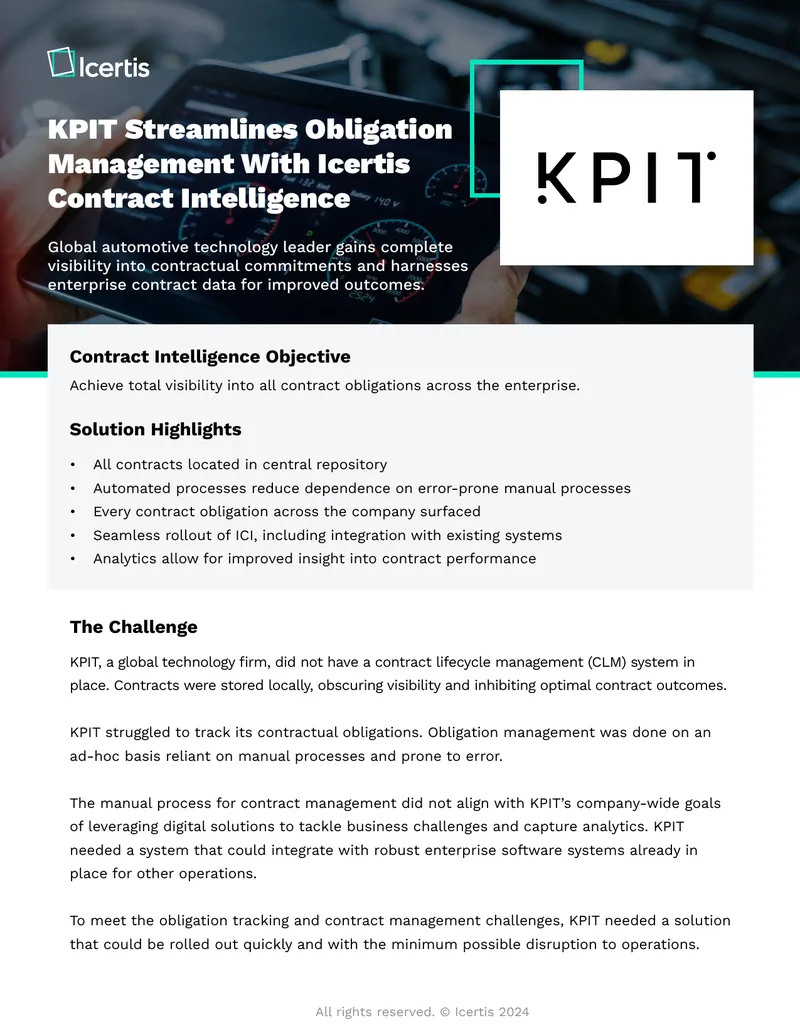 KPIT Obligation Management Implementation with Icertis