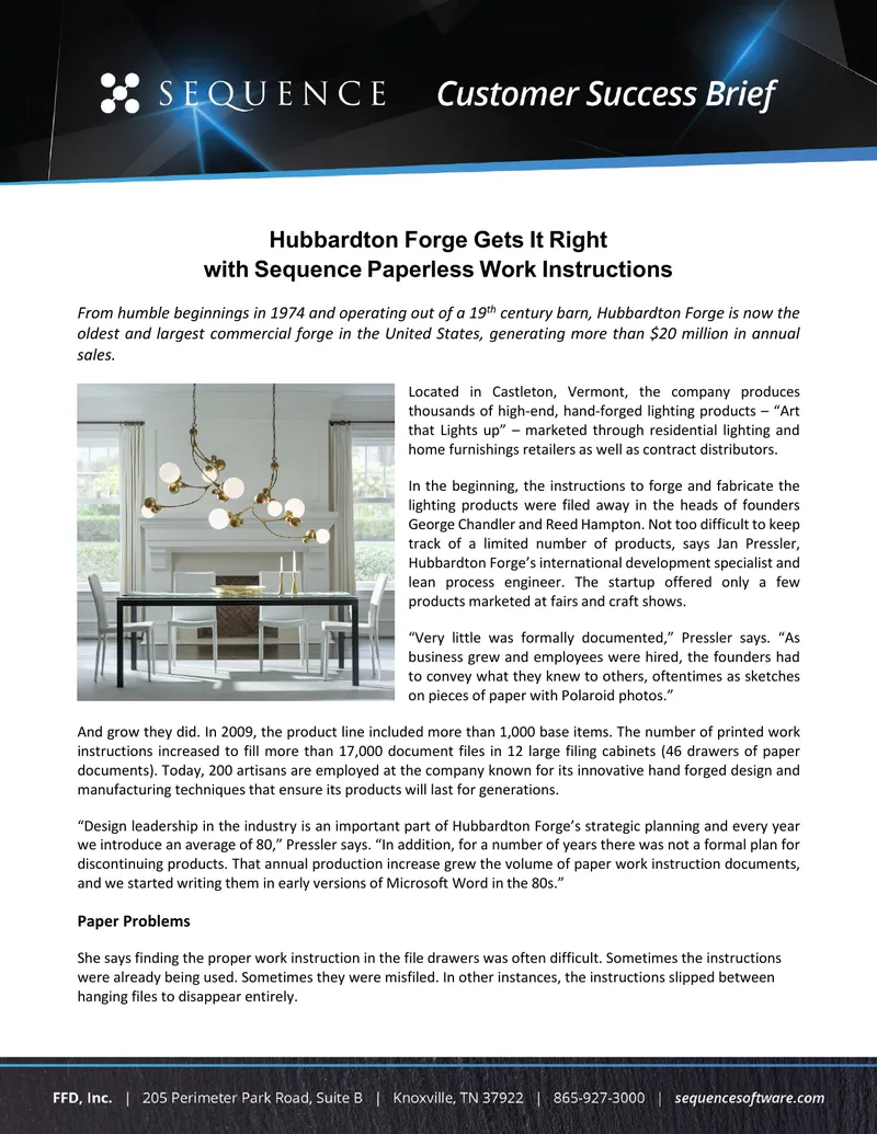 Hubbardton Forge Sequence Paperless Work Instructions Implementation