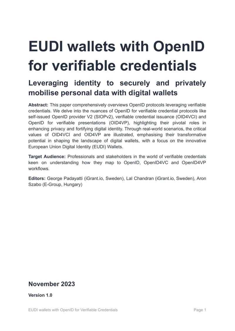 EUDI Wallets and OpenID for Verifiable Credentials