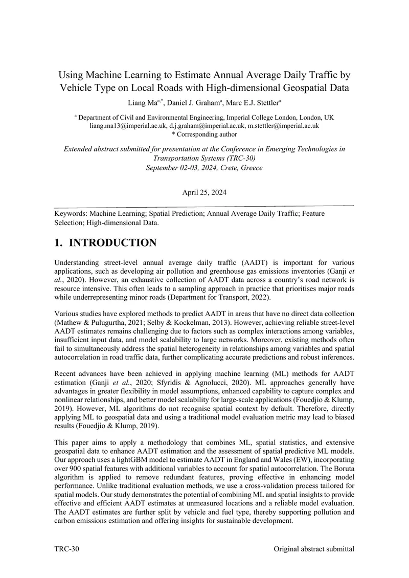 Machine Learning for Estimating Daily Traffic on Local Roads