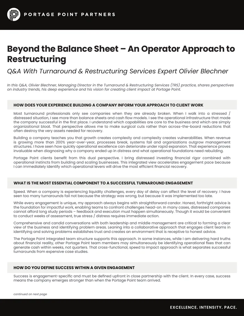 Operator Approach to Restructuring and Turnaround
