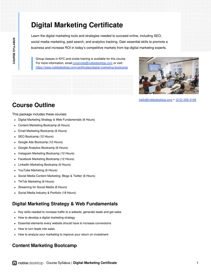 Digital Marketing Certificate Course Outline